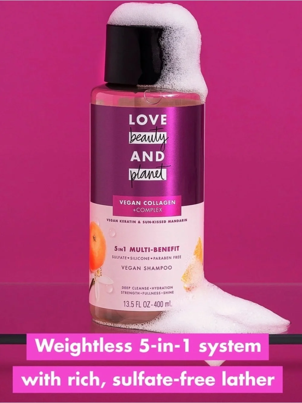 Love Beauty & Planet Shampoo Vegan 5 In 1 Keratin & Sun-kissed Mandarin 13.5ozX4